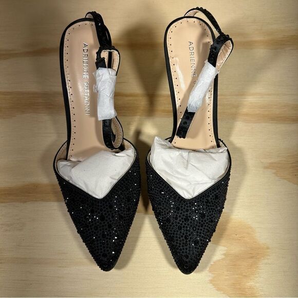 New Adrienne Vittadini Norena Black Embellished Heels Women’s Size 7 - Picture 8 of 9